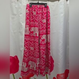 Pink Elephant Print Boho Wide Leg Harem Pants Shein Sz M